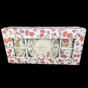 Graces Teaware Espresso Cups Saucers Set 4 Porcelain Floral Gold Trim‎ Boxed New